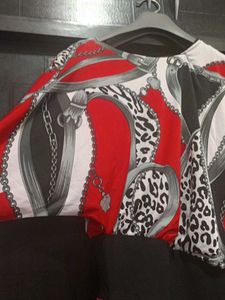 Patterned Red &amp; Black Dress