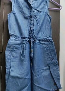 Denim Jumpsuit with Drawstring Waist