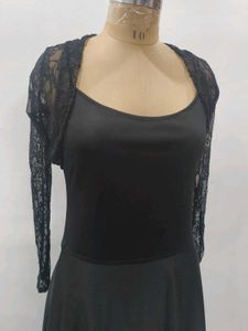 Satin Gown with Lace Shrug