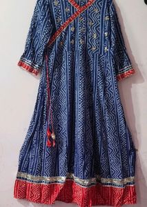 Blue Bandhini Anarkali Kurta