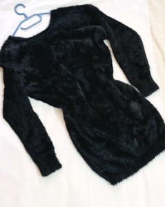 🎁Buy2 Get2 Free Fluffy Black Sweater Dress D