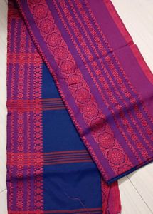 Begumpuri Khadi Red Blue Saree