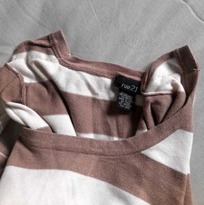 Rue21 Brown &amp; White Striped Sweater Women&#39;s Top M