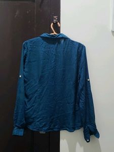 Blue Button-Down Loose Fit Top