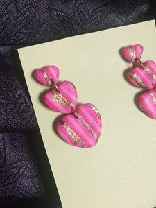 Pink Striped Heart Dangle Earrings