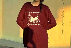 Long Sleeve  Oversize Maroon Colour Top