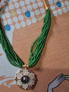 Multi Layered Cute Green Beats Mala With Locket