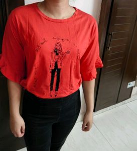 BestiBelli Women Red Sequin Embroidery Printed Top