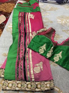 Pure Gorgete Pink ombre Embroidered Saree