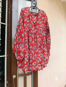 Red Floral Print Tunic Top