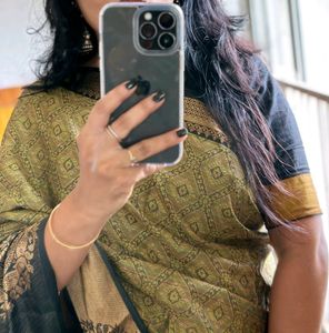 Saree With Black And Golden Border