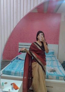 Maroon And Cream Saree