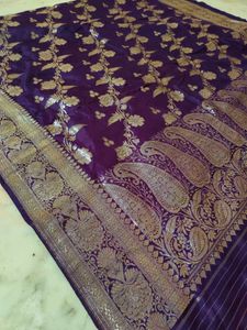 Pure Silk Banarasi Purple 💜 Saree 💗
