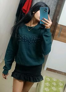 Emerald Green Embellished Sweatshirt