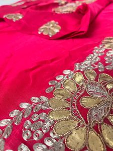 Rani Pink with Hand Embroidered Golden &amp; Silver Za