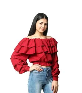 women casual red crop top