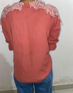 Coral Lace Detail Blouse