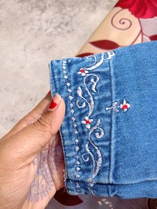Embroidered Denim Short Kurti