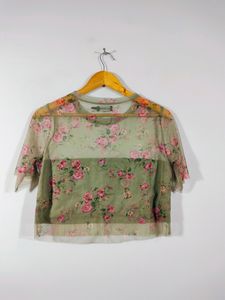 Floral Print Mesh Top