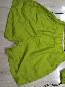 Green Linen Shirt &amp; Shorts Set