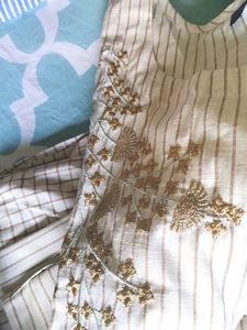 Embroidered Striped Kurta Set