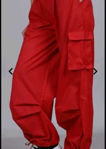 High Rise Parachute Style Pockets Cargo Track Pant