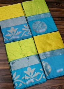 Yellow &amp; Blue Silk Saree