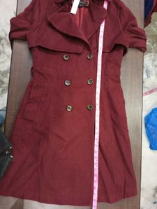 Maroon Woolen Coat With Slim Design