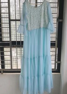Pastel Blue Sequin Tiered Maxi Dress
