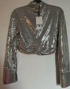 Zara Silver Sequin Crop Top