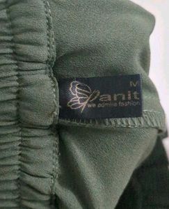Olive Green Cigarette Trousers With Fabric Belt