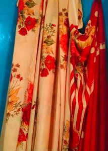 New Floral Print Sari with Red Blouse
