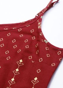 Maroon Printed Kurta