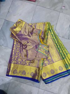 Purple &amp; Gold Embroidered Sari Blouse