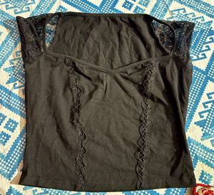 Black Lace Trim Top Gothic
