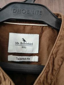 Mandarin Collar Brown Shirt