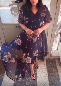 Navy Blue Floral Dress|Flowy &amp; Lightweight Size XL