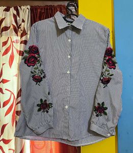 Striped Rose Embroidered Blouse