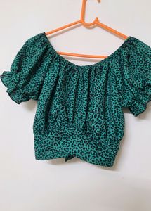 Green Leopard Print Crop Top XS-S