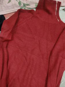Red Turtleneck Knit Sweater