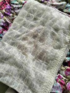 White Embroidered Net Dupatta