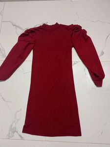 Brown Body Cone Dress With Puff Sleeves