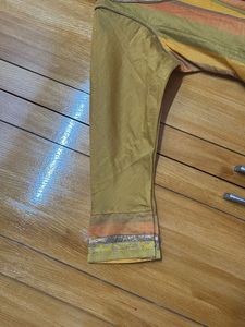 Musturd yellow closed collar anarkali pure silk