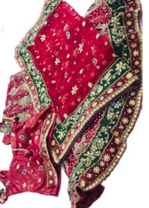 Cherry Red &amp; Green  Embroidered Lehnga With Dupatt