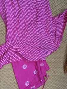 BIBA Pink Striped Kurta Set