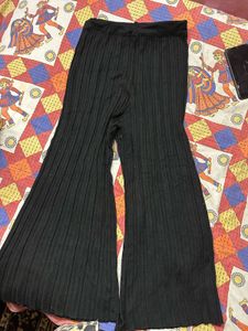 Black Ribbed Wide Leg Pants