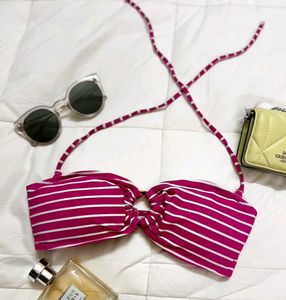 Pink Striped Bandeau Bikini Top