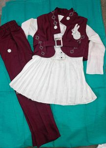 Girl's 3-Piece Burgundy & White Outfit