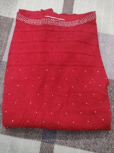 Red Boat Neck  And Dark Brown Sweater