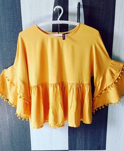 Women Branded Solid Casual Mustard Peplum To